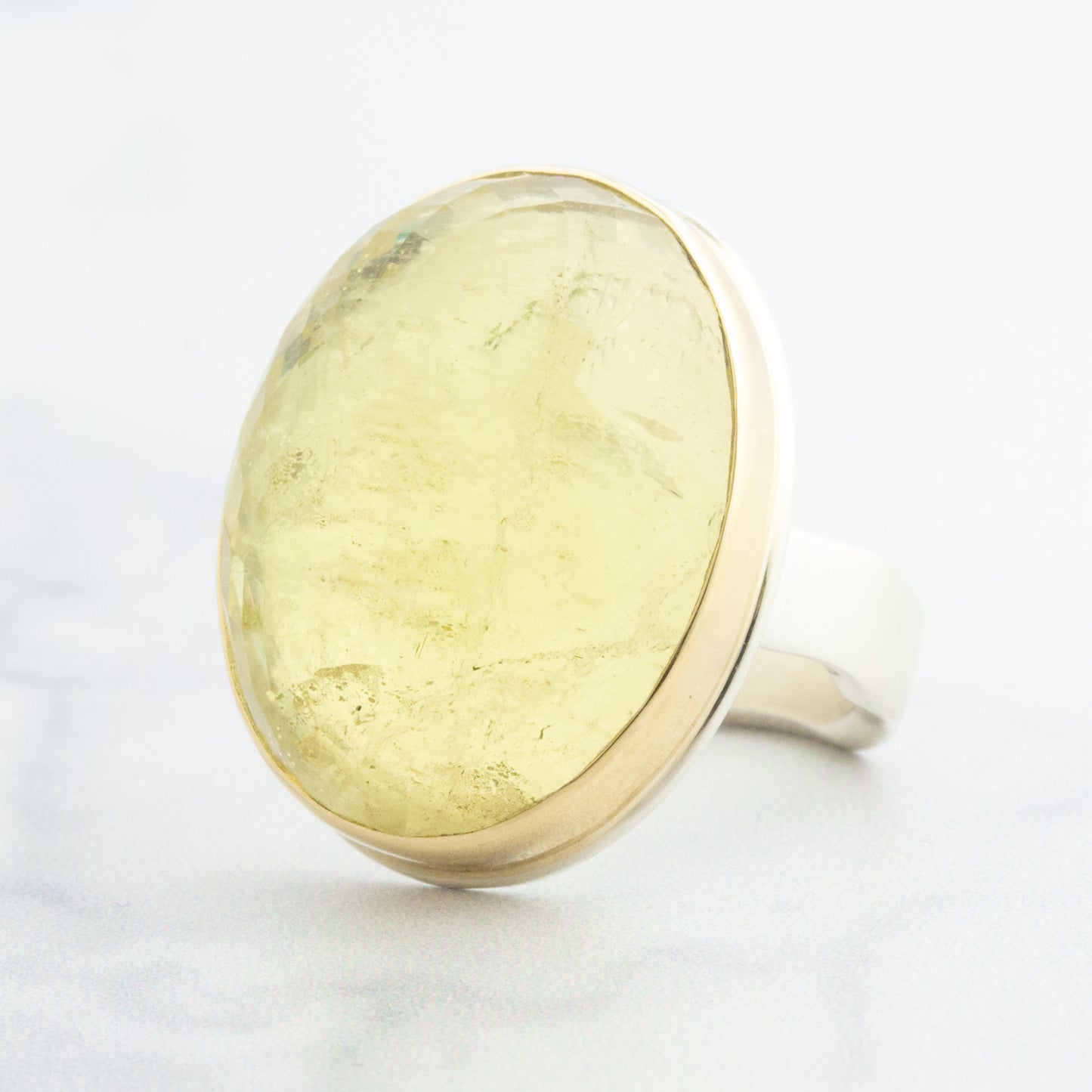 Sterling & 14K Gold Yellow Beryl Ring