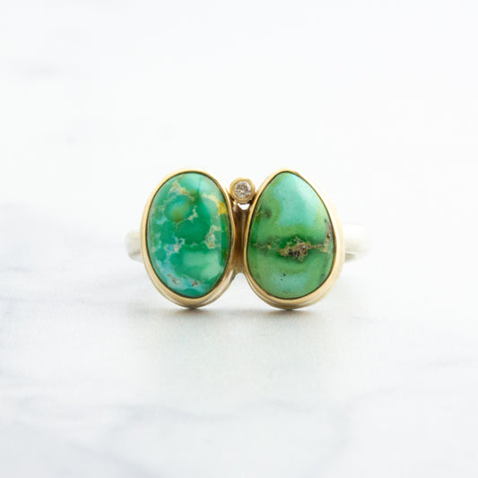 Sterling & 14K Gold Double Sonoran Mountain Turquoise Ring