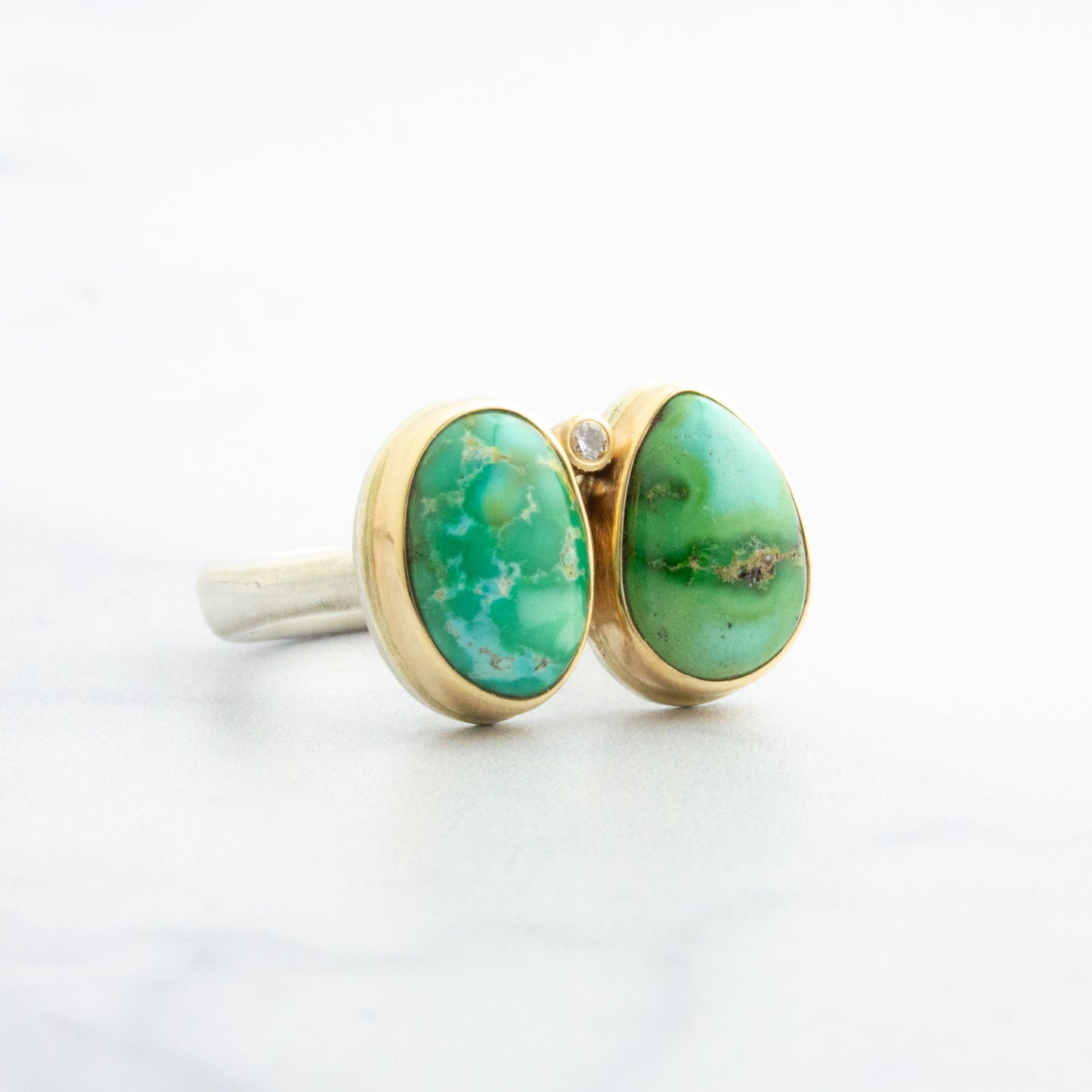 Sterling & 14K Gold Double Sonoran Mountain Turquoise Ring