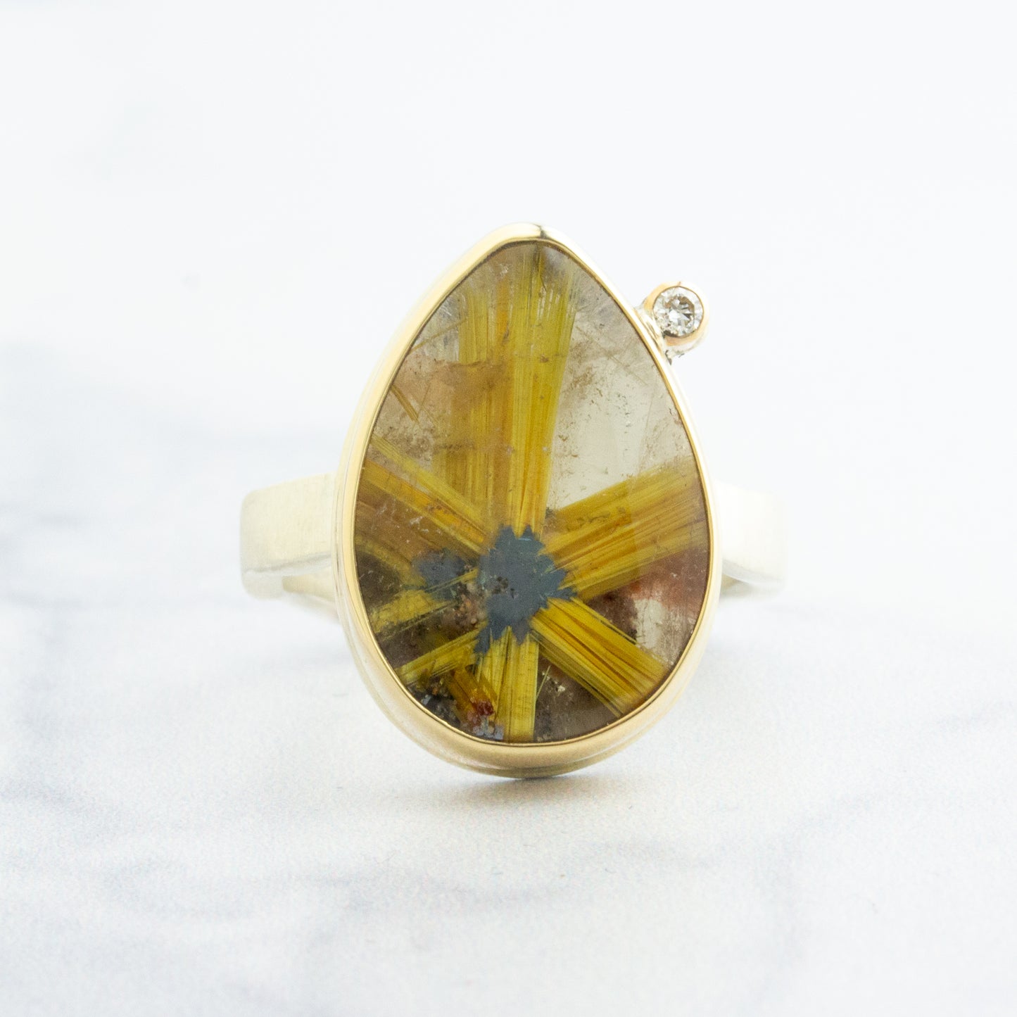 Sterling & 14K Gold Star Rutilated Quartz & Diamond Ring