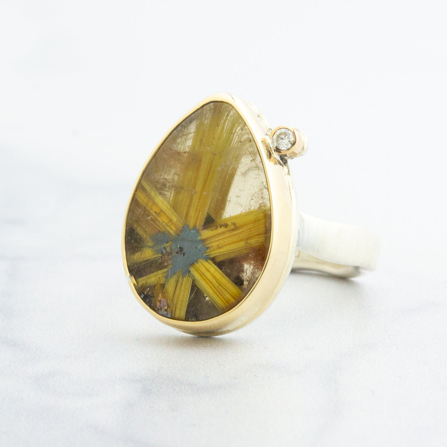 Sterling & 14K Gold Star Rutilated Quartz & Diamond Ring