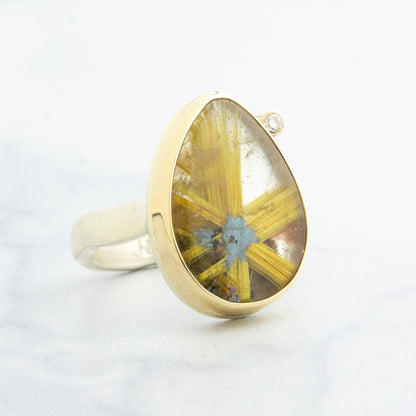 Sterling & 14K Gold Star Rutilated Quartz & Diamond Ring