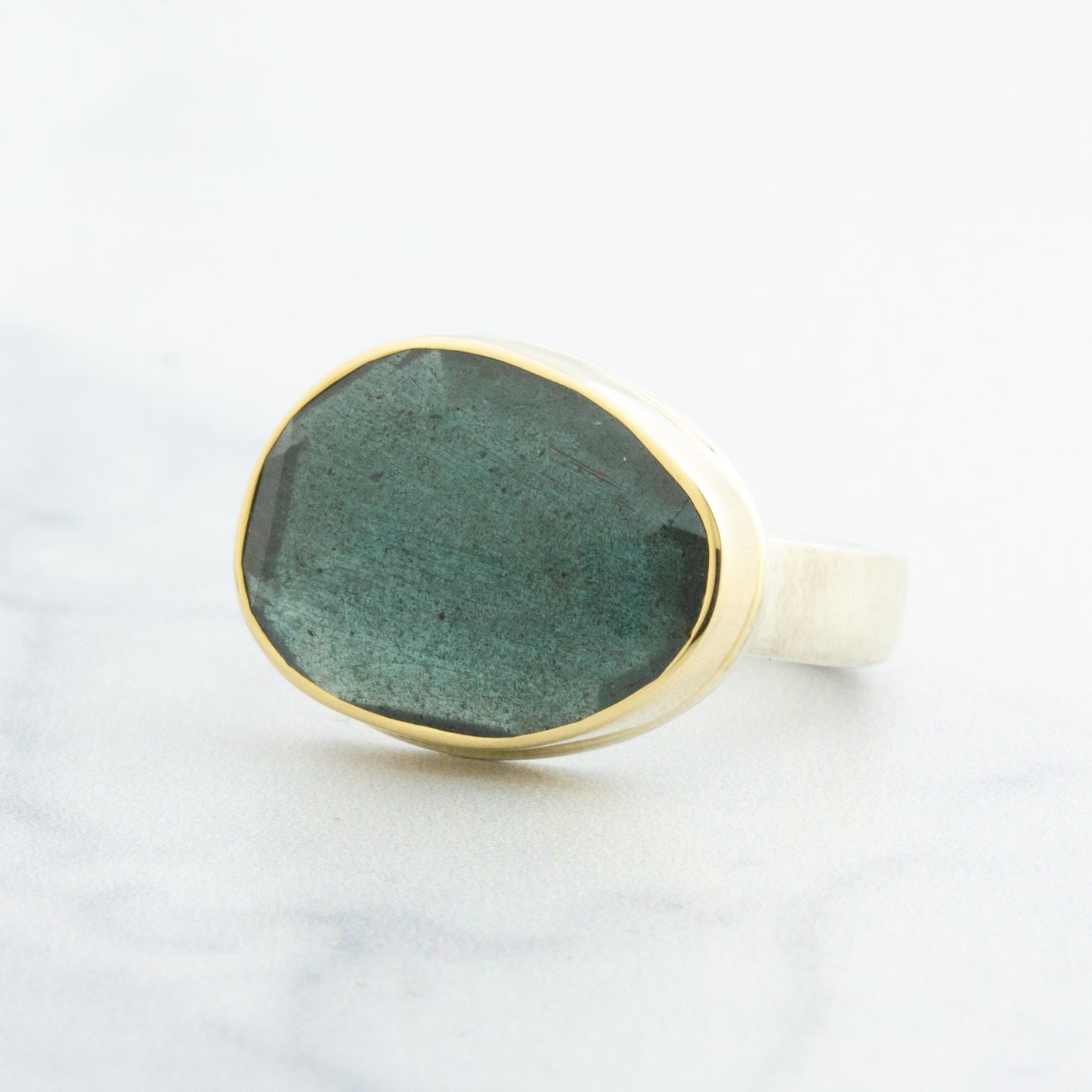 Sterling & 14K Gold Moss Aquamarine Ring