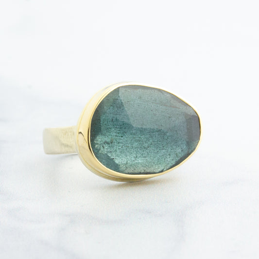 Sterling & 14K Gold Moss Aquamarine Ring