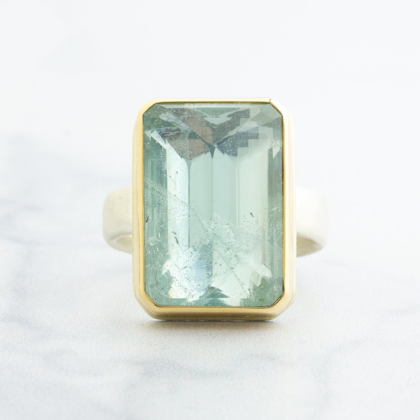 Sterling & 14K Gold Rectangular Aquamarine Ring