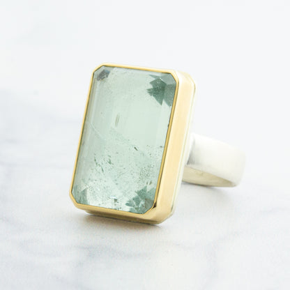 Sterling & 14K Gold Rectangular Aquamarine Ring