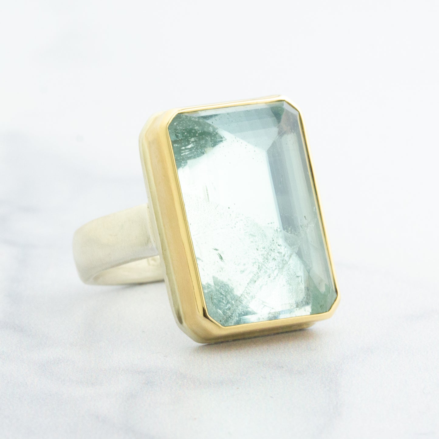 Sterling & 14K Gold Rectangular Aquamarine Ring