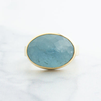 Sterling & 14K Gold Oval Aquamarine Ring