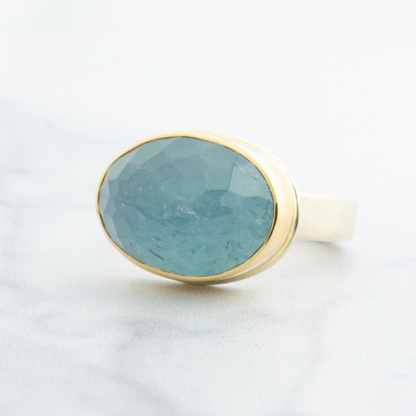 Sterling & 14K Gold Oval Aquamarine Ring