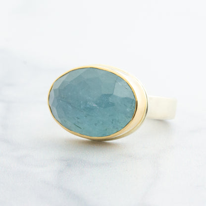 Sterling & 14K Gold Oval Aquamarine Ring