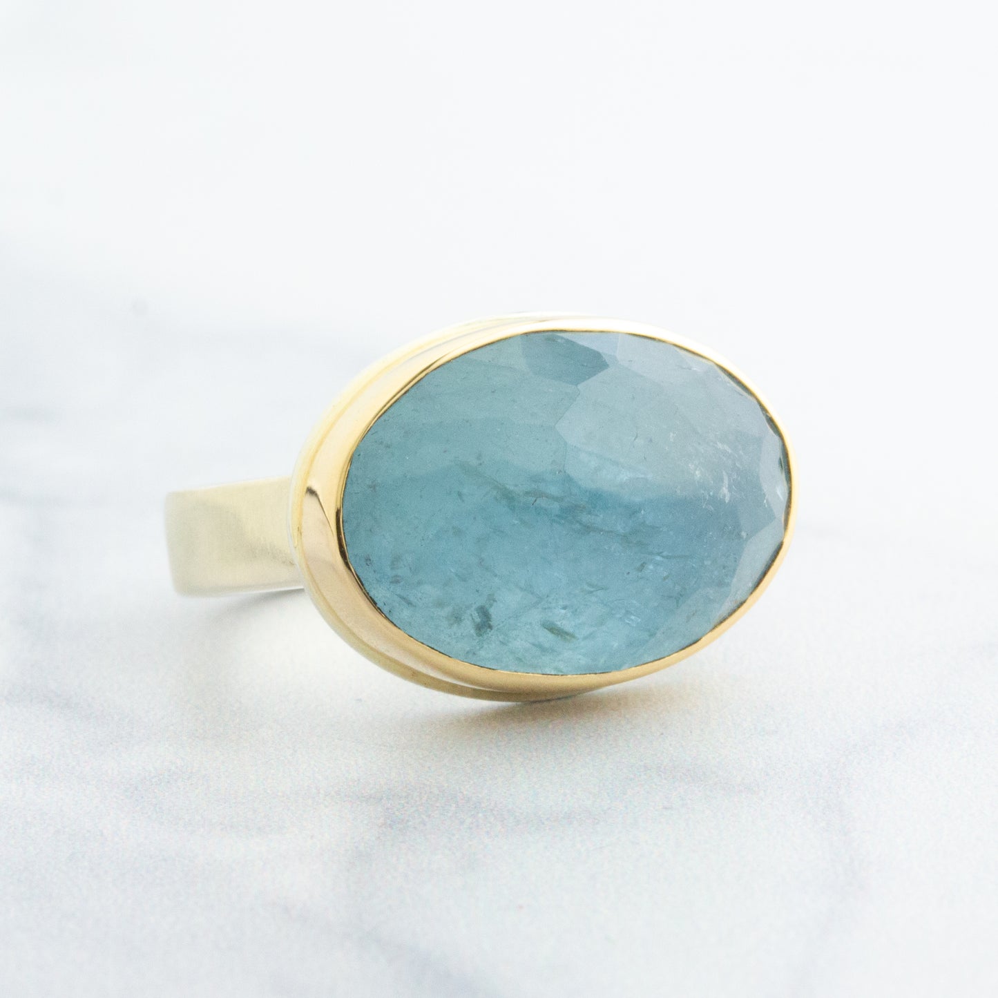 Sterling & 14K Gold Oval Aquamarine Ring