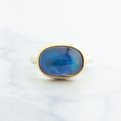 Sterling & 14K Gold Blue Rainbow Moonstone Ring