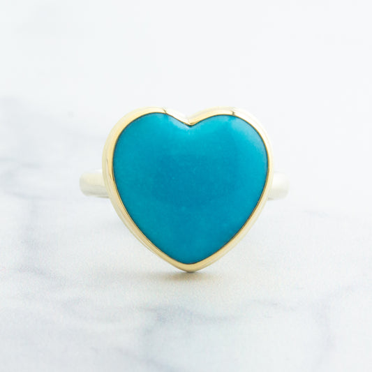 Sterling & 14K Gold Sleeping Beauty Turquoise Heart Ring