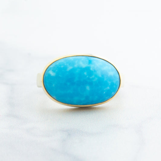 Sterling & 14K Gold Oval Kingman Turquoise Ring