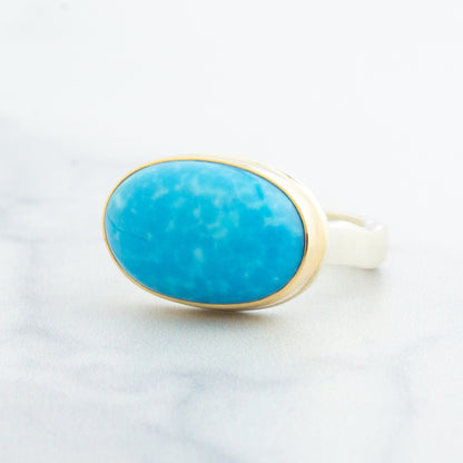 Sterling & 14K Gold Oval Kingman Turquoise Ring