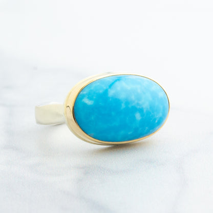 Sterling & 14K Gold Oval Kingman Turquoise Ring