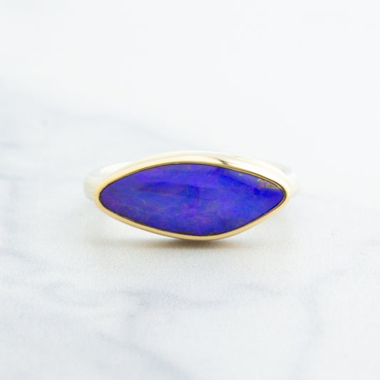 Sterling & 14K Gold Asymmetrical Boulder Opal Ring