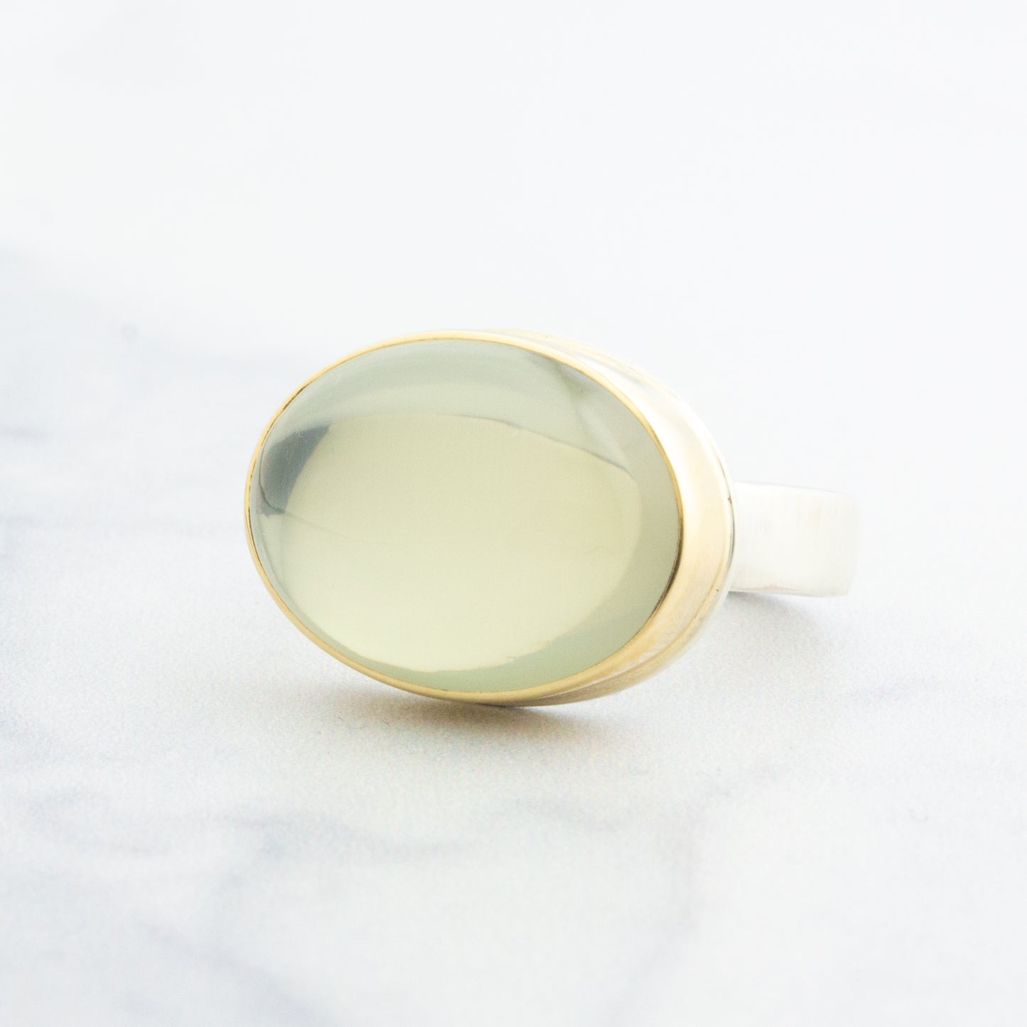 Sterling & 14K Gold Green Moonstone Ring