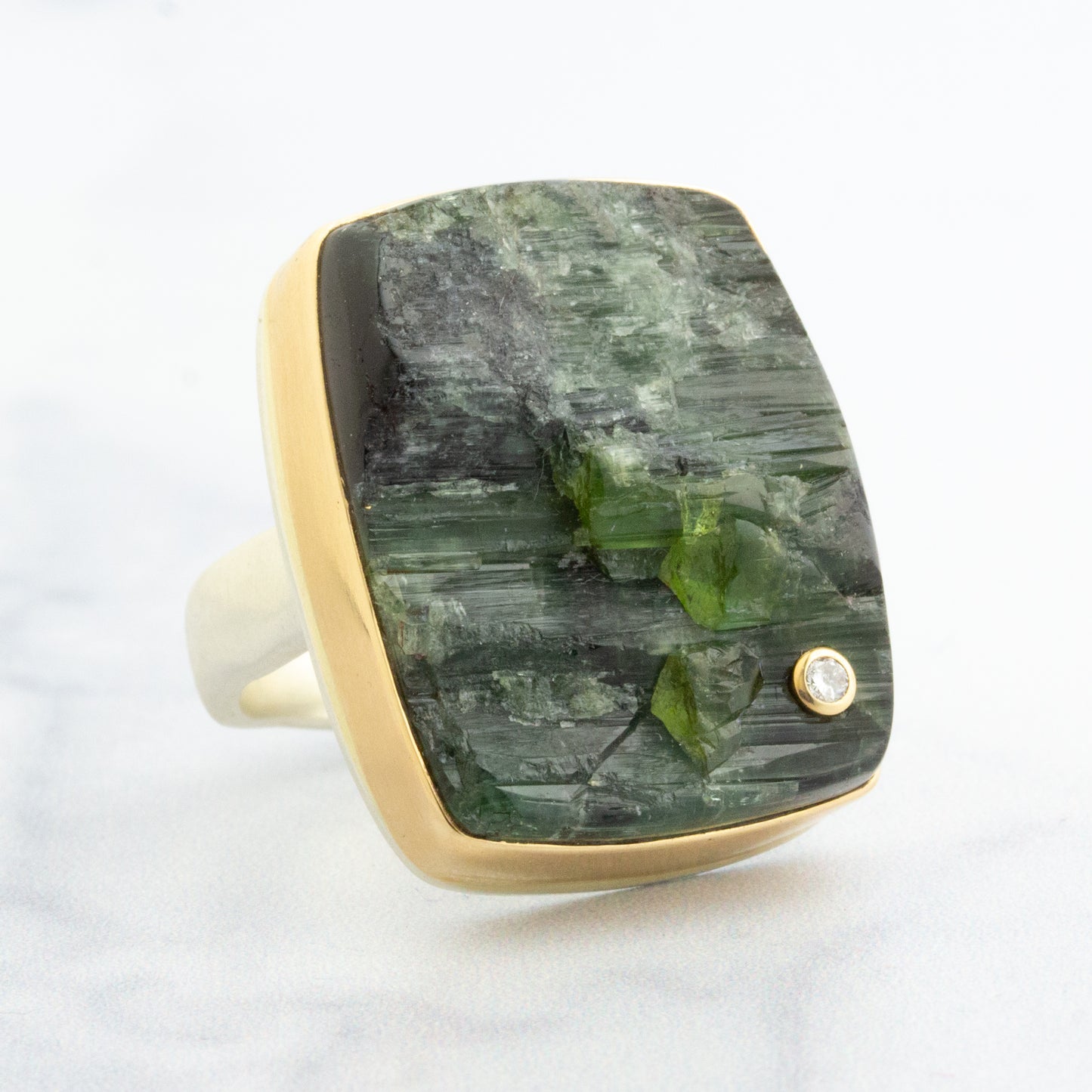 Sterling & 14K Gold Green Tourmaline Ring