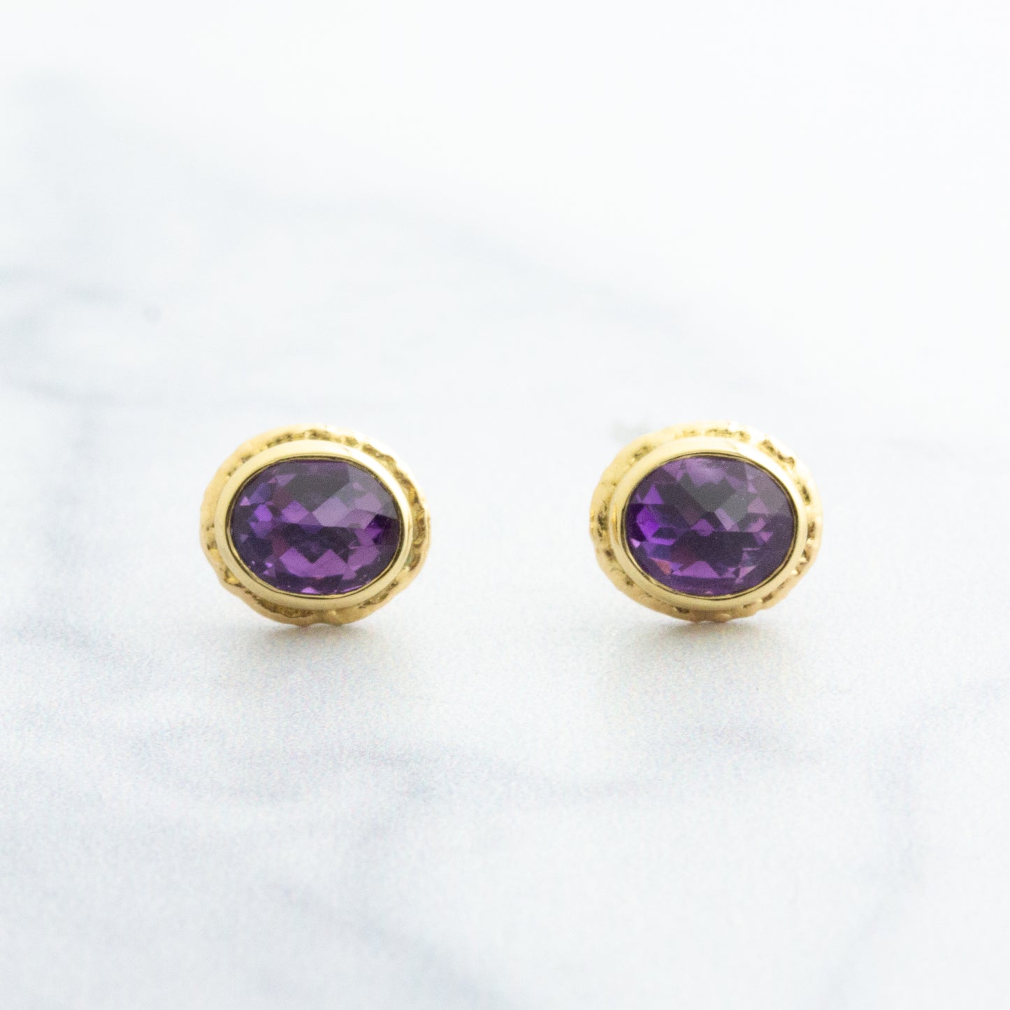 14K Gold Oval Amethyst Post Earrings