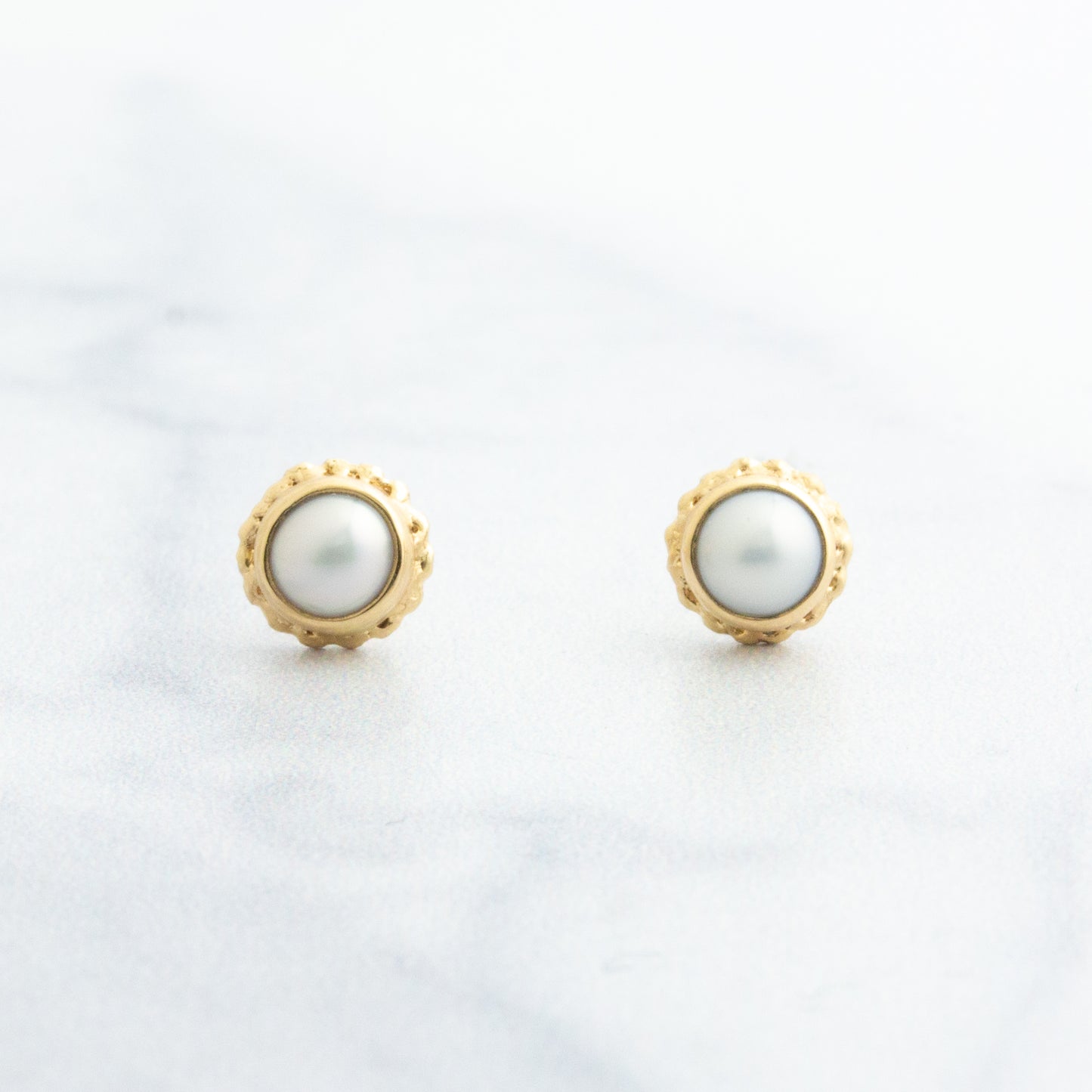 14K Gold Small Pearl Post Earrings