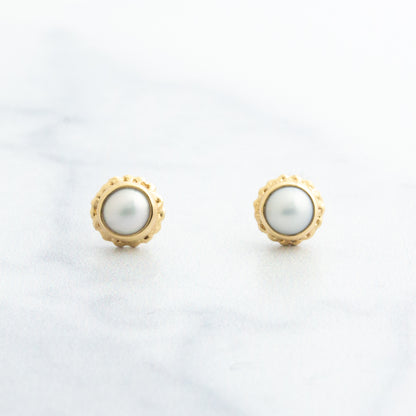 14K Gold Small Pearl Post Earrings