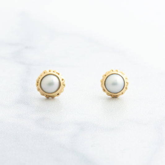 14K Gold Small Pearl Post Earrings