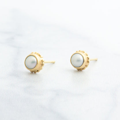 14K Gold Small Pearl Post Earrings