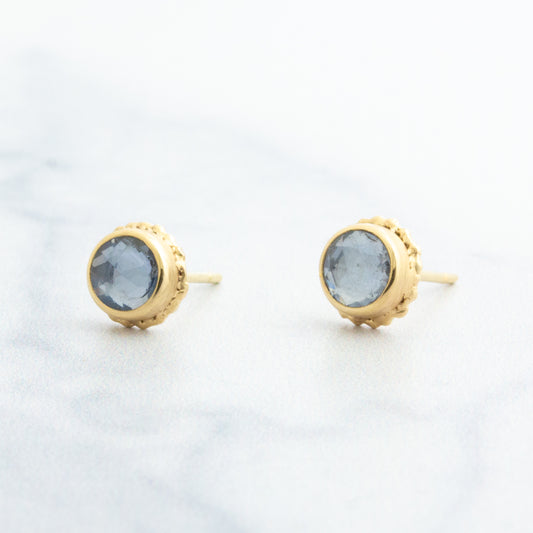 14K Gold Blue Sapphire Post Earrings