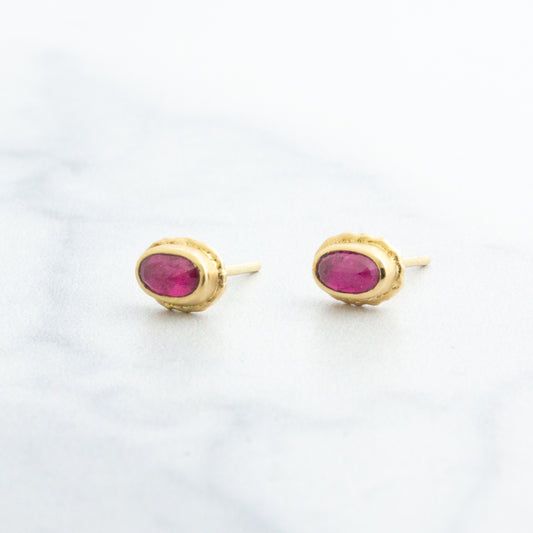 14K Gold Small African Ruby Post Earrings