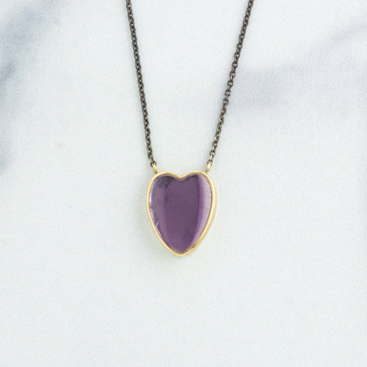 Oxidized Sterling & 14K Gold Purple Tourmaline Heart Necklace