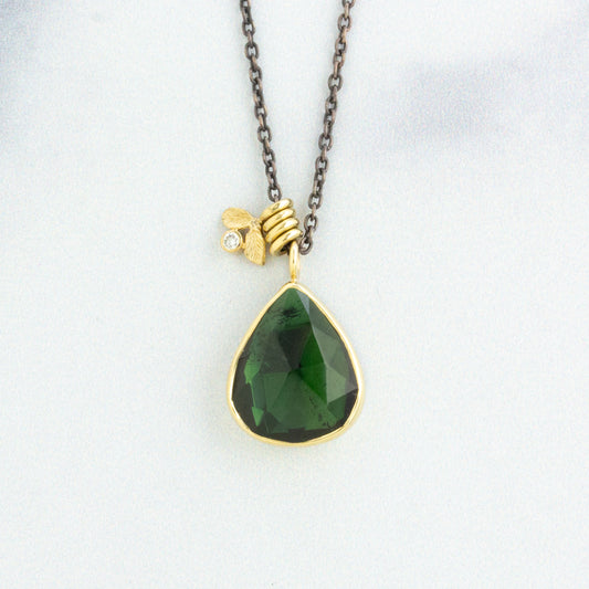 Oxidized Sterling & 14K Gold Green Tourmaline Necklace