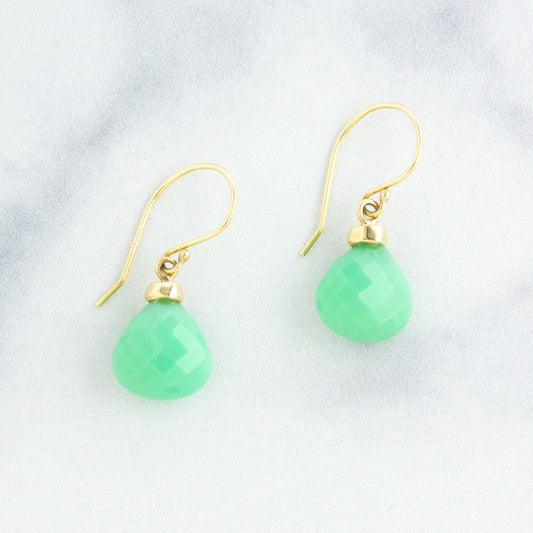 14K Gold Small Chrysoprase Drop Earrings