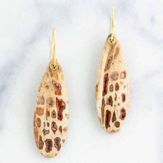 14K Gold Honeycomb Jasper Earrings