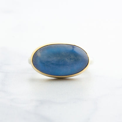 Sterling & 14K Gold Blue Rainbow Moonstone Ring