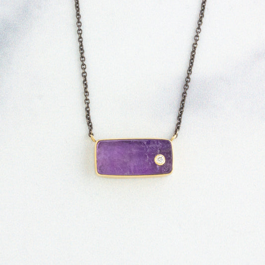 Oxidized Sterling & 14K Gold Amethyst & Diamond Necklace