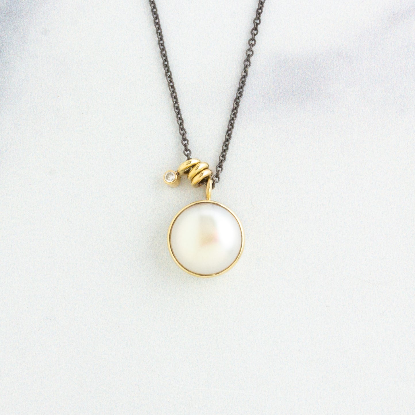 Oxidized Sterling & 14K Gold Pearl & Diamond Necklace