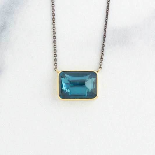 Oxidized Sterling & 14K Gold London Blue Topaz Necklace