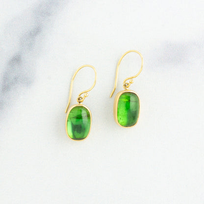 Sterling & 14K Gold Small Green Tourmaline Earrings