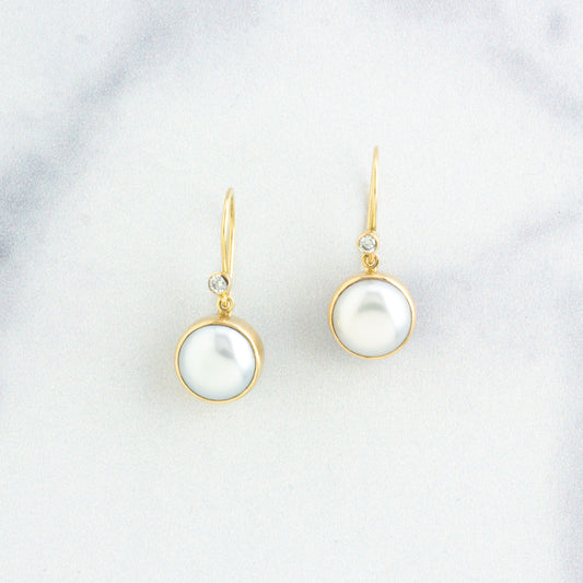 Sterling & 14K Gold Pearl & Diamond Earrings