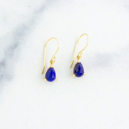 14K Gold Tiny Prong Lapis Earrings