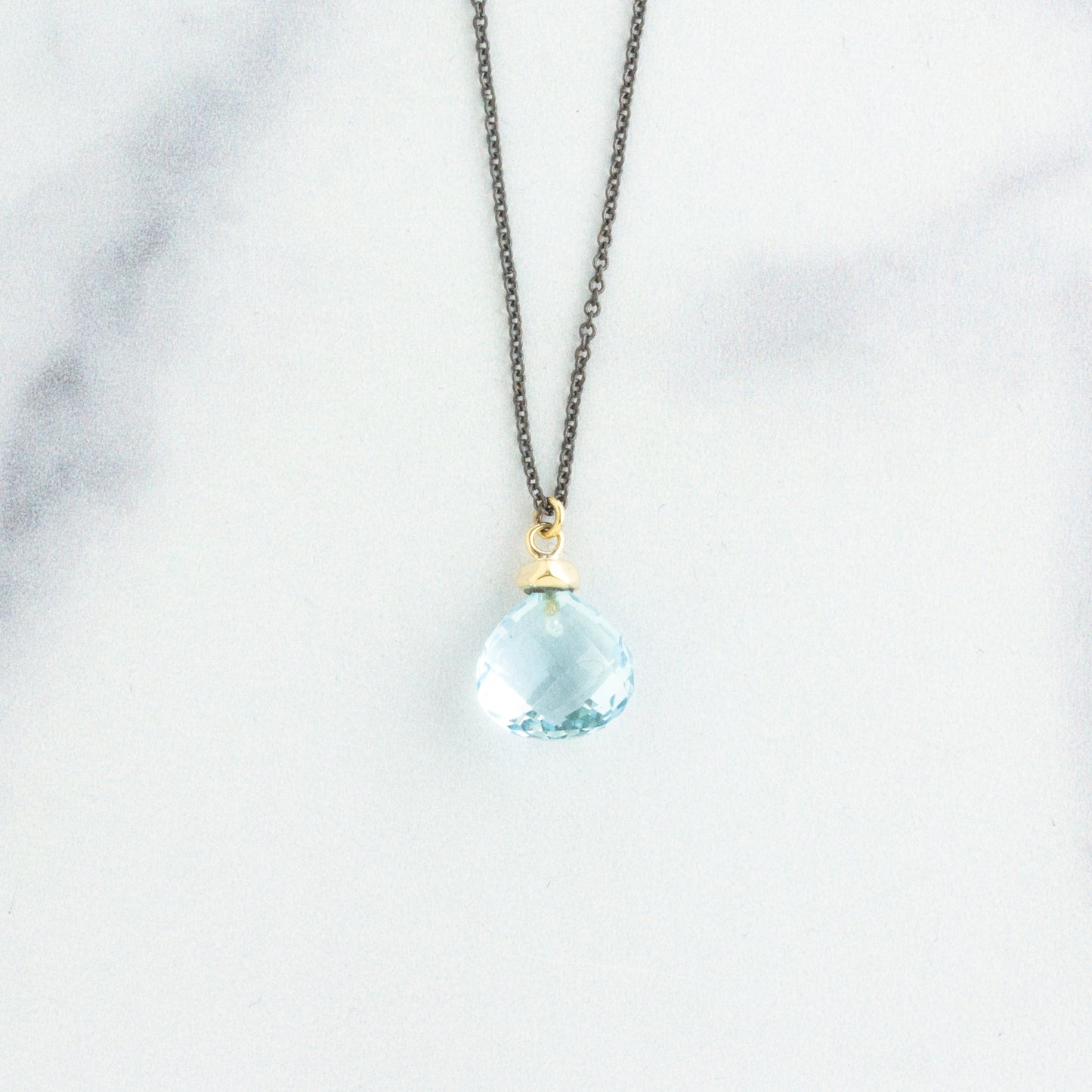 Oxidized Sterling & 14K Gold Sky Blue Topaz Necklace