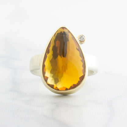 Sterling & 14K Gold Citrine & Diamond Ring