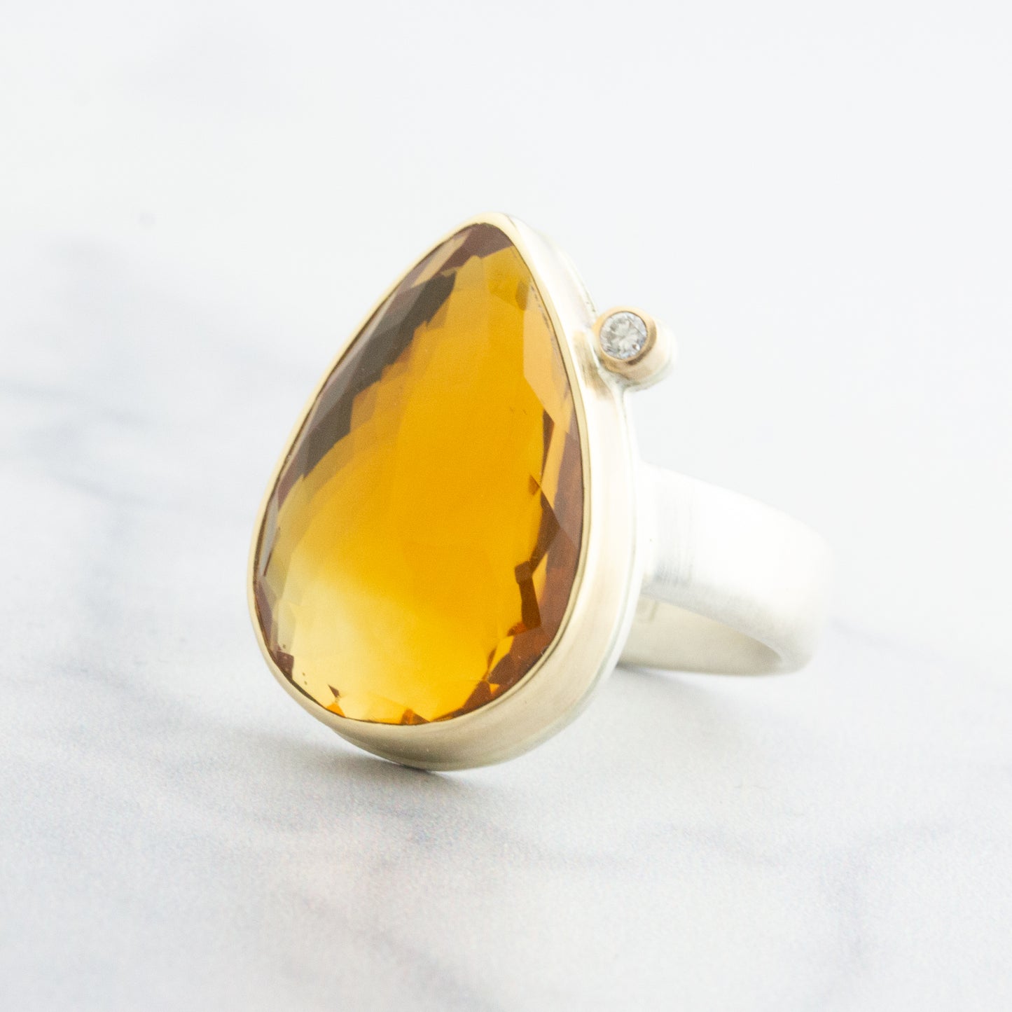 Sterling & 14K Gold Citrine & Diamond Ring