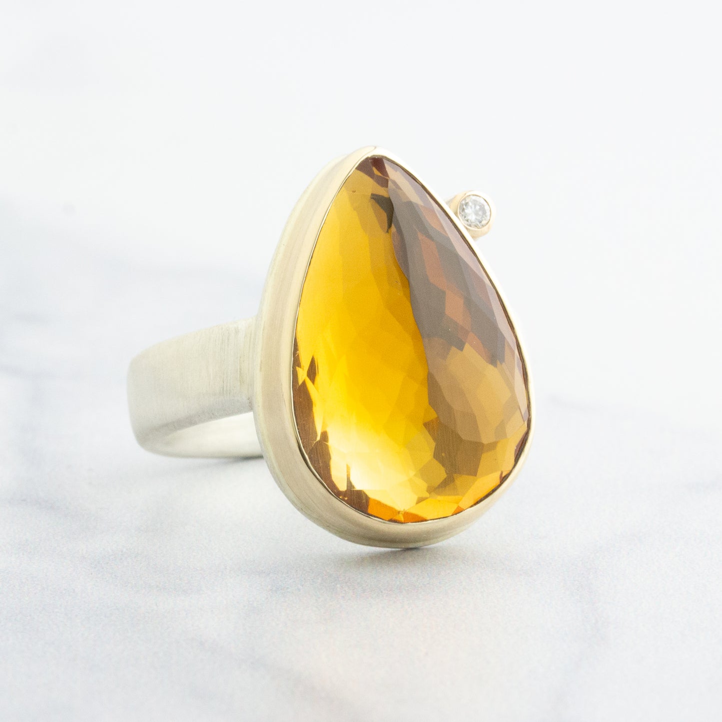 Sterling & 14K Gold Citrine & Diamond Ring