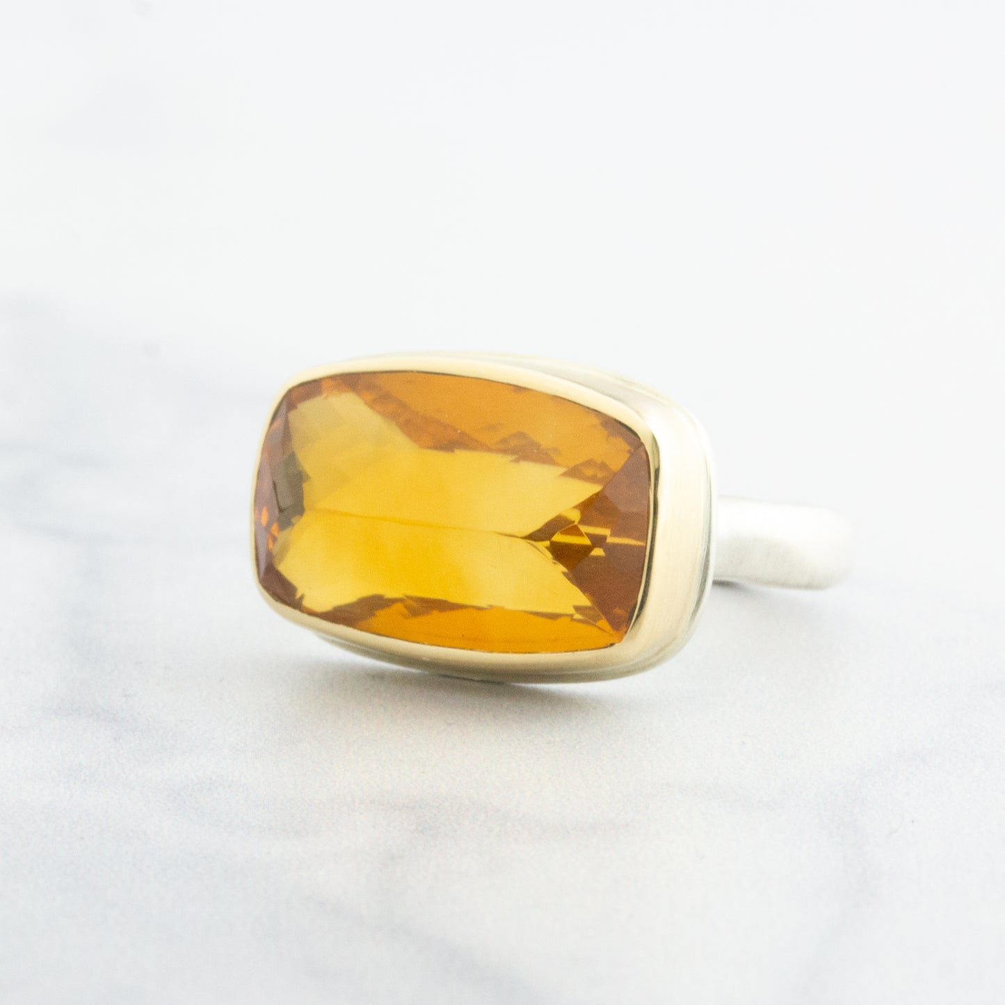 Sterling & 14K Gold Rectangular Citrine Ring