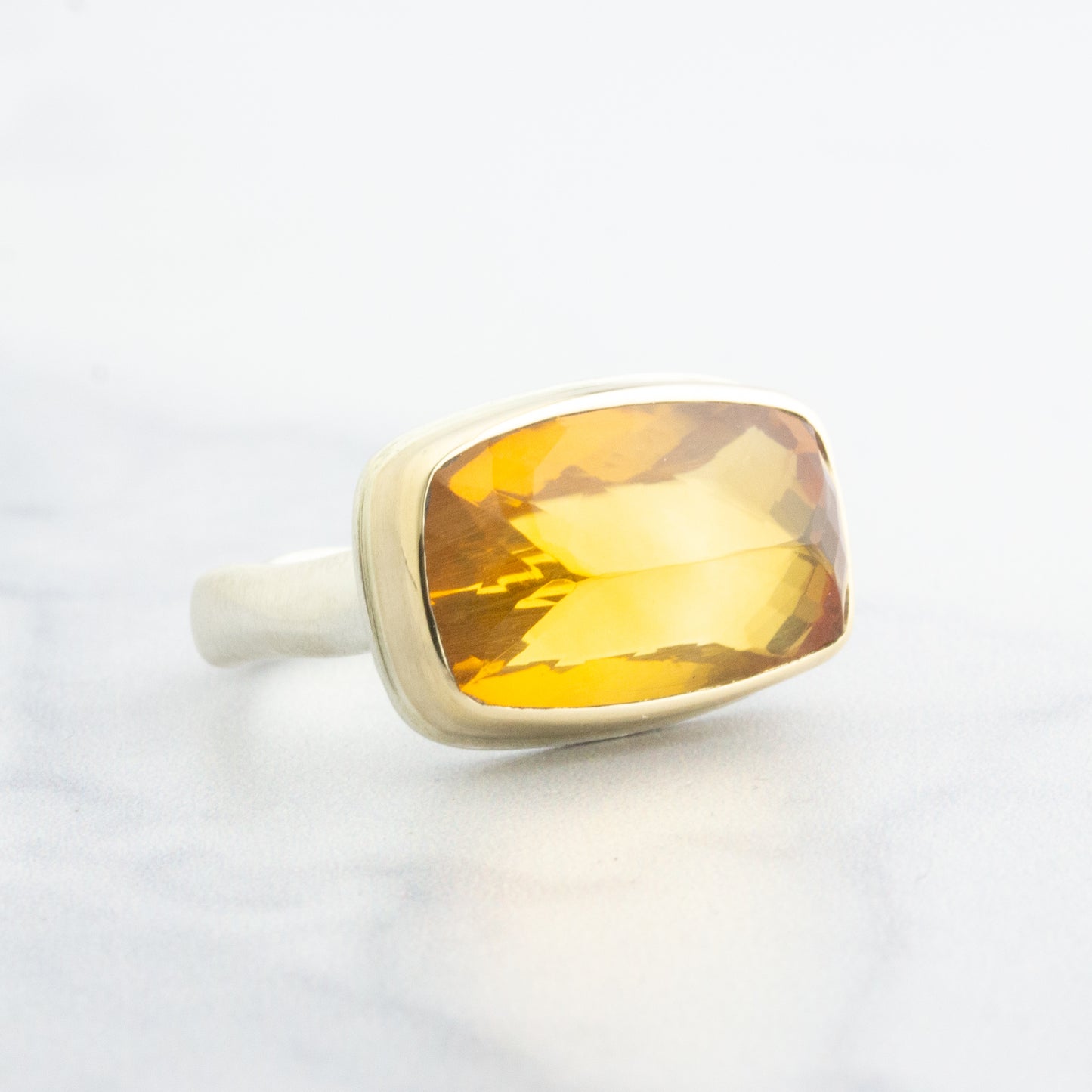 Sterling & 14K Gold Rectangular Citrine Ring