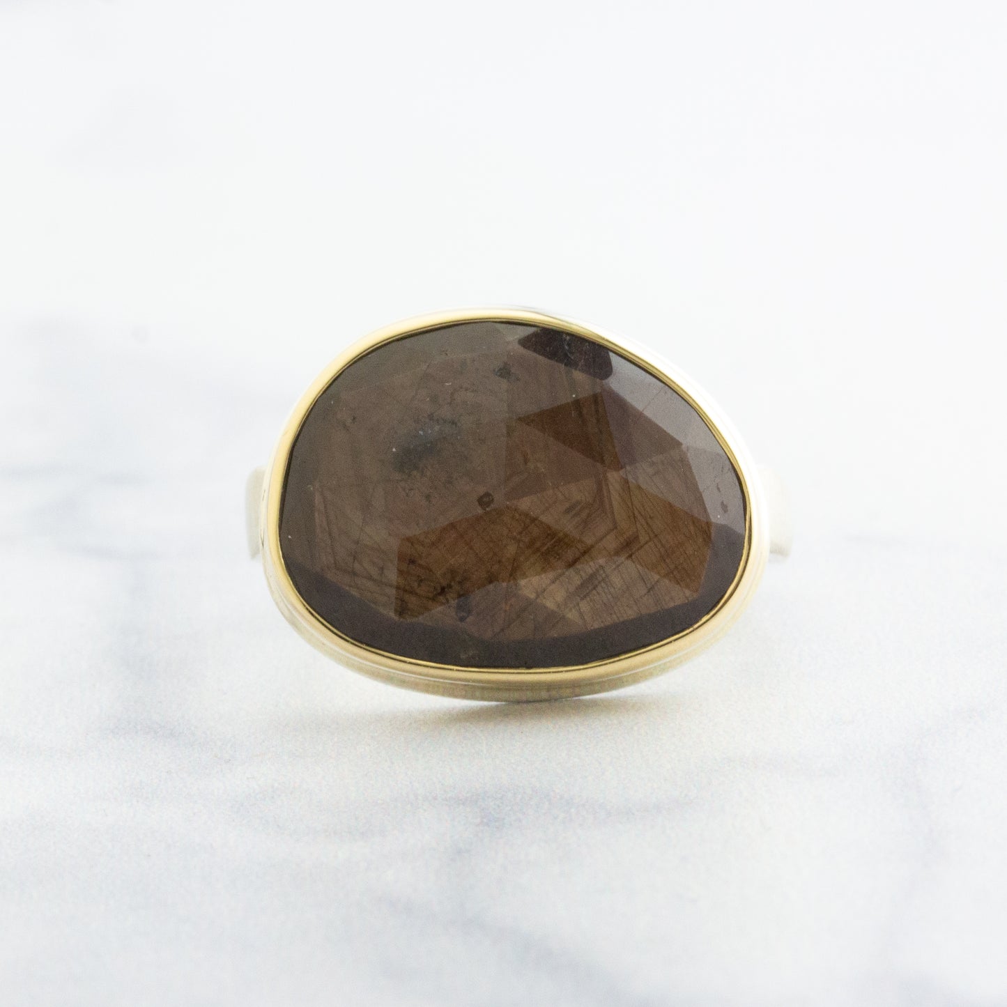 Sterling & 14K Gold Brown Sapphire Ring