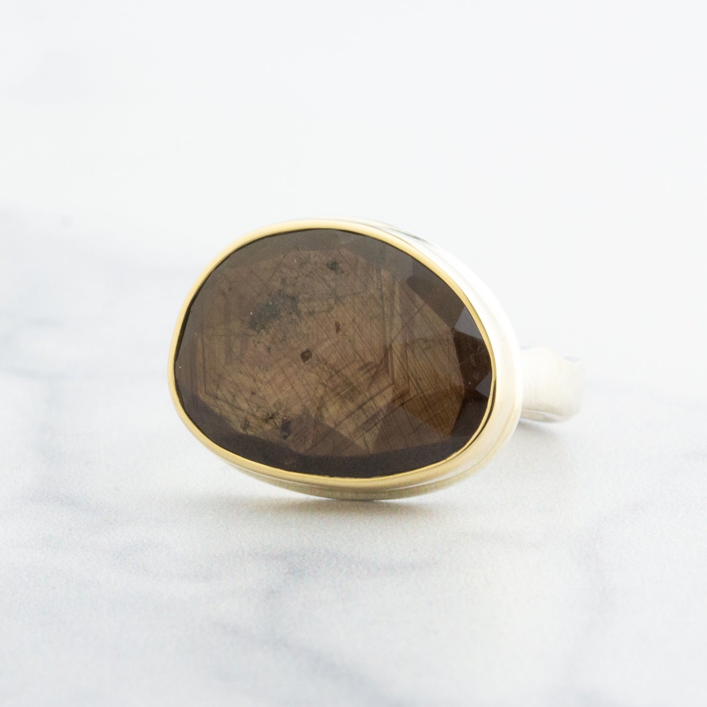 Sterling & 14K Gold Brown Sapphire Ring