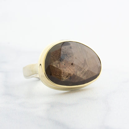 Sterling & 14K Gold Brown Sapphire Ring